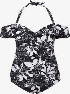 Ulla Popken Halter Badpakken Badpak Dames Zwart / Wit