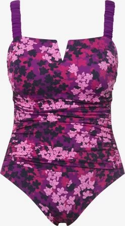 Ulla Popken Corrigerende Badpakken T-shirt Bh Shaping-badpak Dames Aubergine