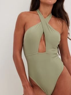 NA-KD Halter Badpakken Badpak Dames Groen