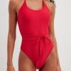 NA-KD Badpakken Zonder Beugel Bustier Badpak Dames Rood