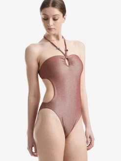 Wolford Halter Badpakken Badpak Disco One Piece Dames Brons -Bikini Verkoop 851ad4dc79021e23ab1cec575af4b2ee